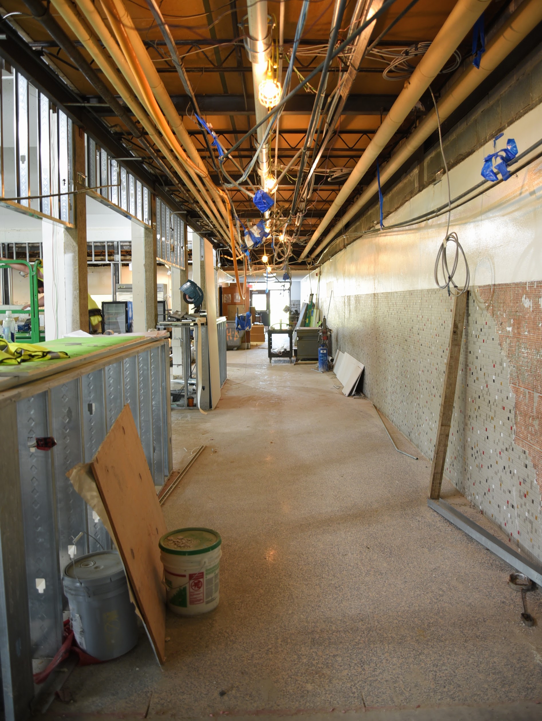 Dining Center hallway during construction (full view)