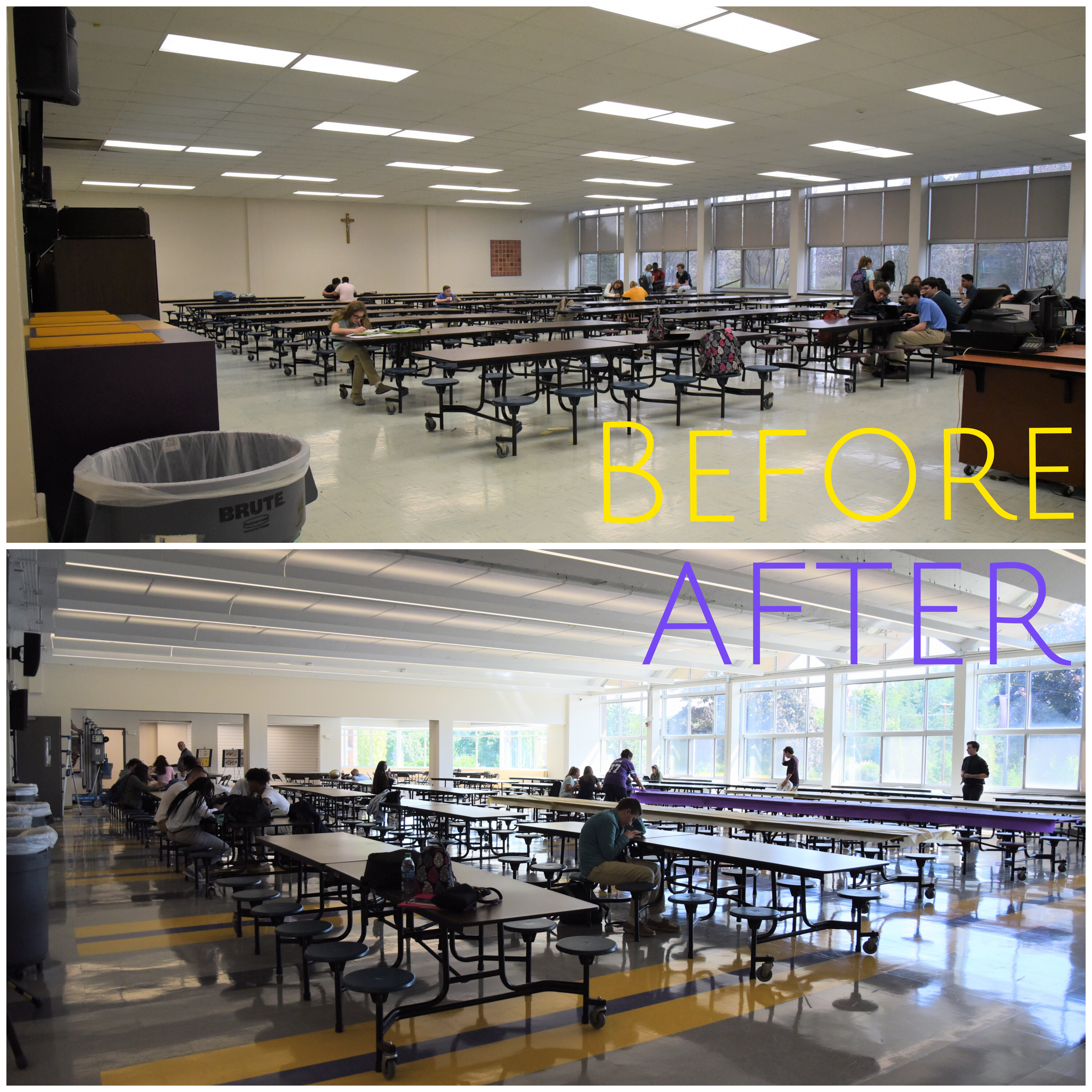 Dining Center before and after (from lunch line)