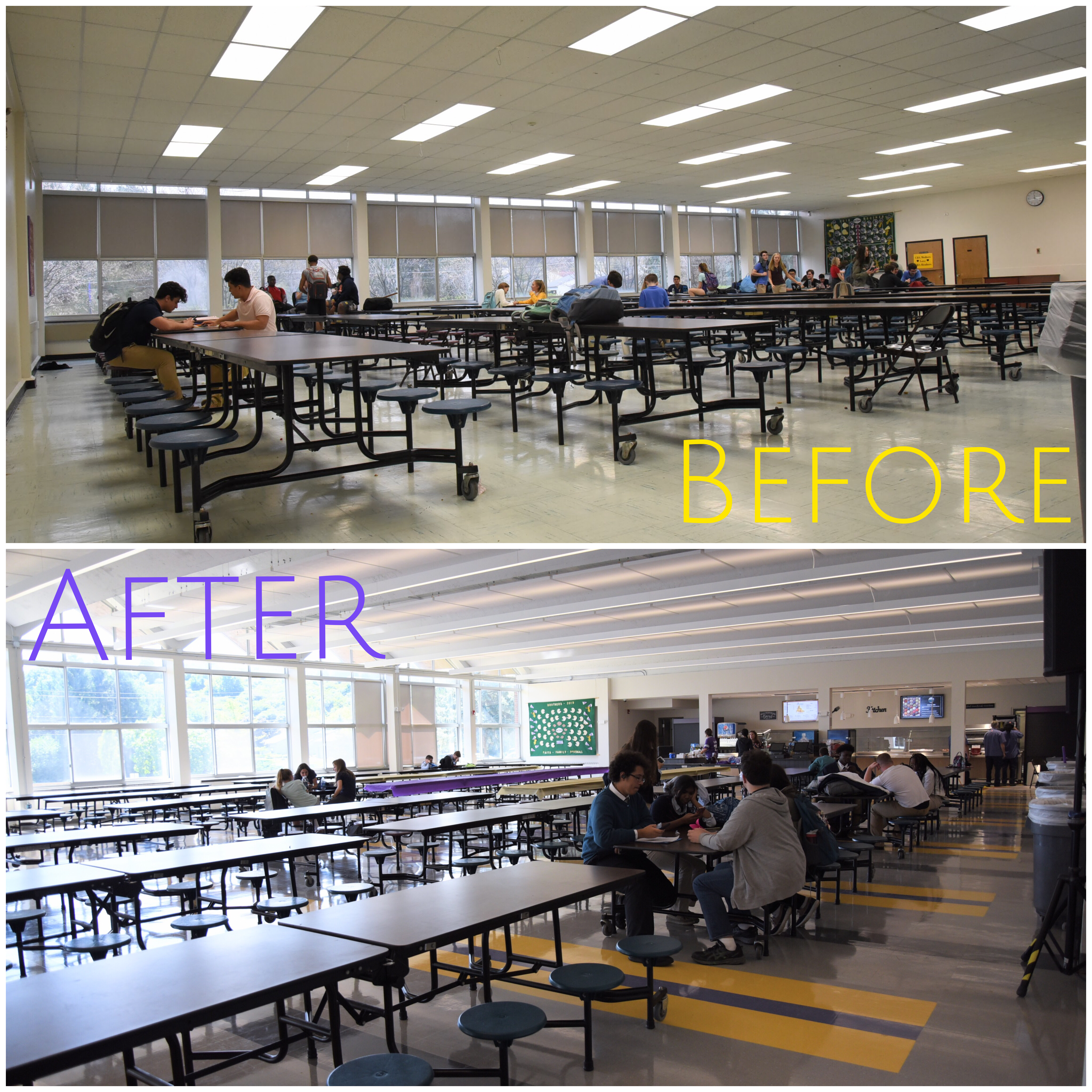 Dining Center before and after (from entrance)