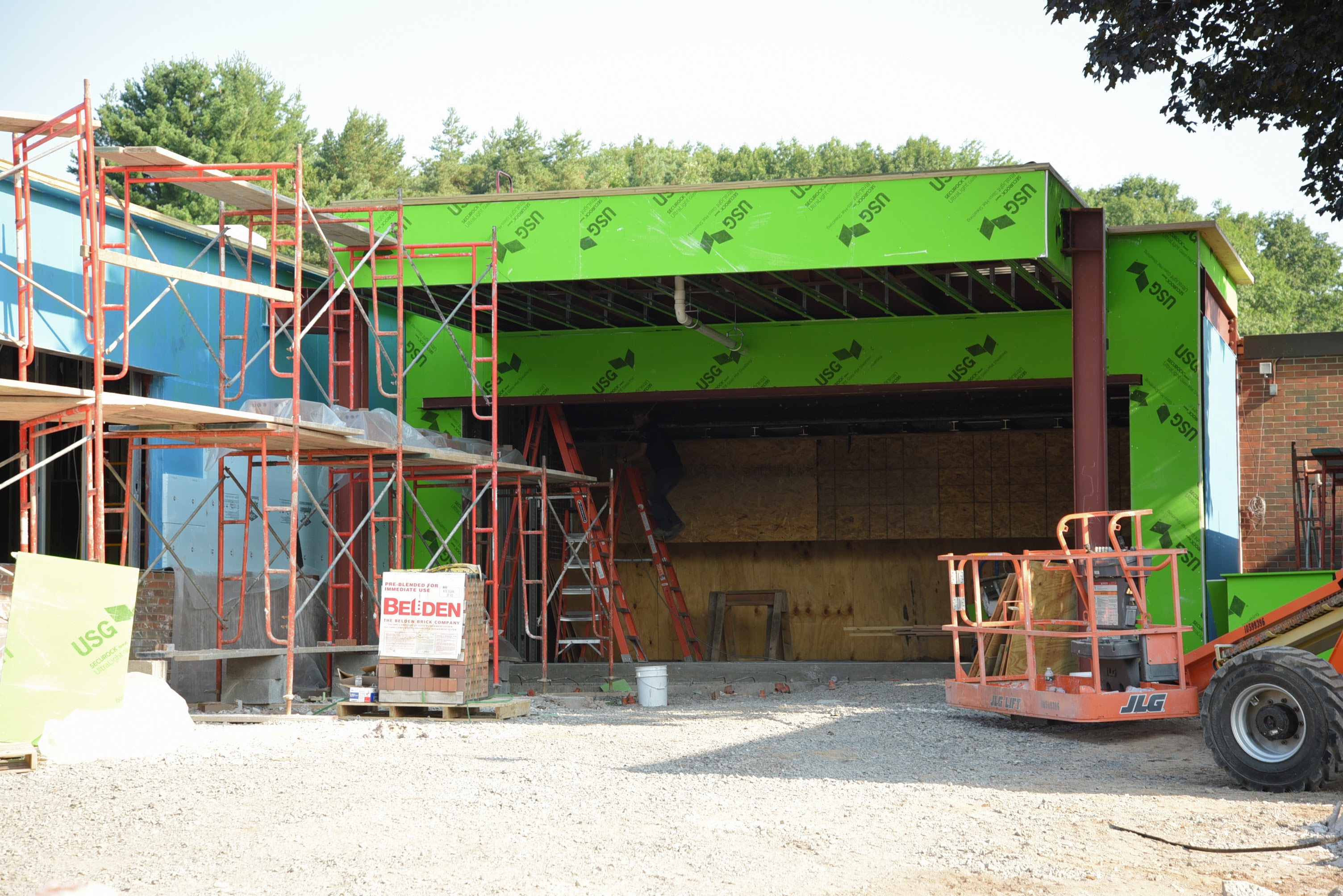 Front entrance during construction (shot from right close up)